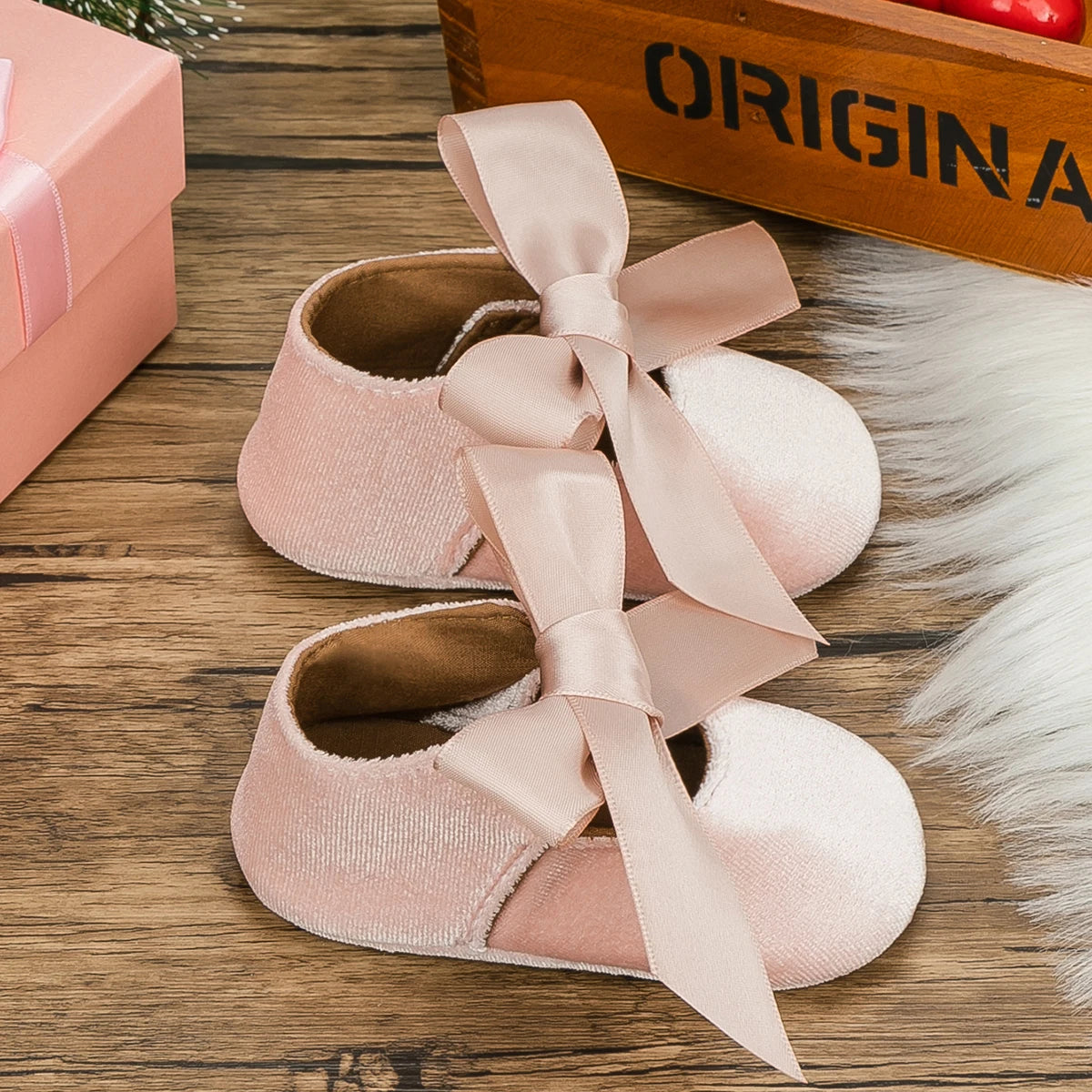 KIDSUN Baby Shoes Girls Princess Shoes Infant Toddler Non-slip Flat Soft-sole Cotton Rubber Cute Bow-knot First Walkers Newborn