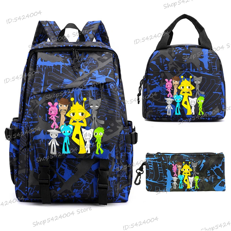 3pcs Sprunki Backpack, Pencil Case, Shoulder Bag, Sprunki School Bag, Fashion Casual Outdoor Daypack, Sprunki kawaii backpack
