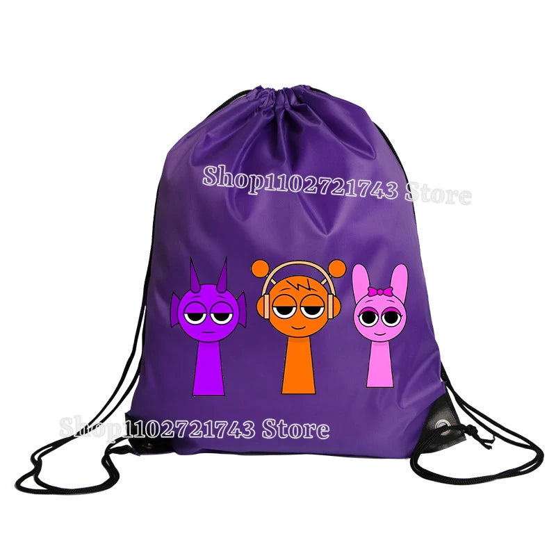 Sprunki Drawstring Backpacks for Men Women Cartoon Anime Fashion Sports Fitness Yoga Portable Pouch Students Draw String Bags