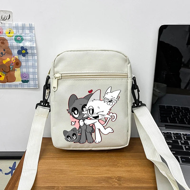 Sprunki Shoulder Bag White Small Teenager Girl Adult Crossbody Bags Cute Square Tote Student Street Harajuku Messenger Pack Gift