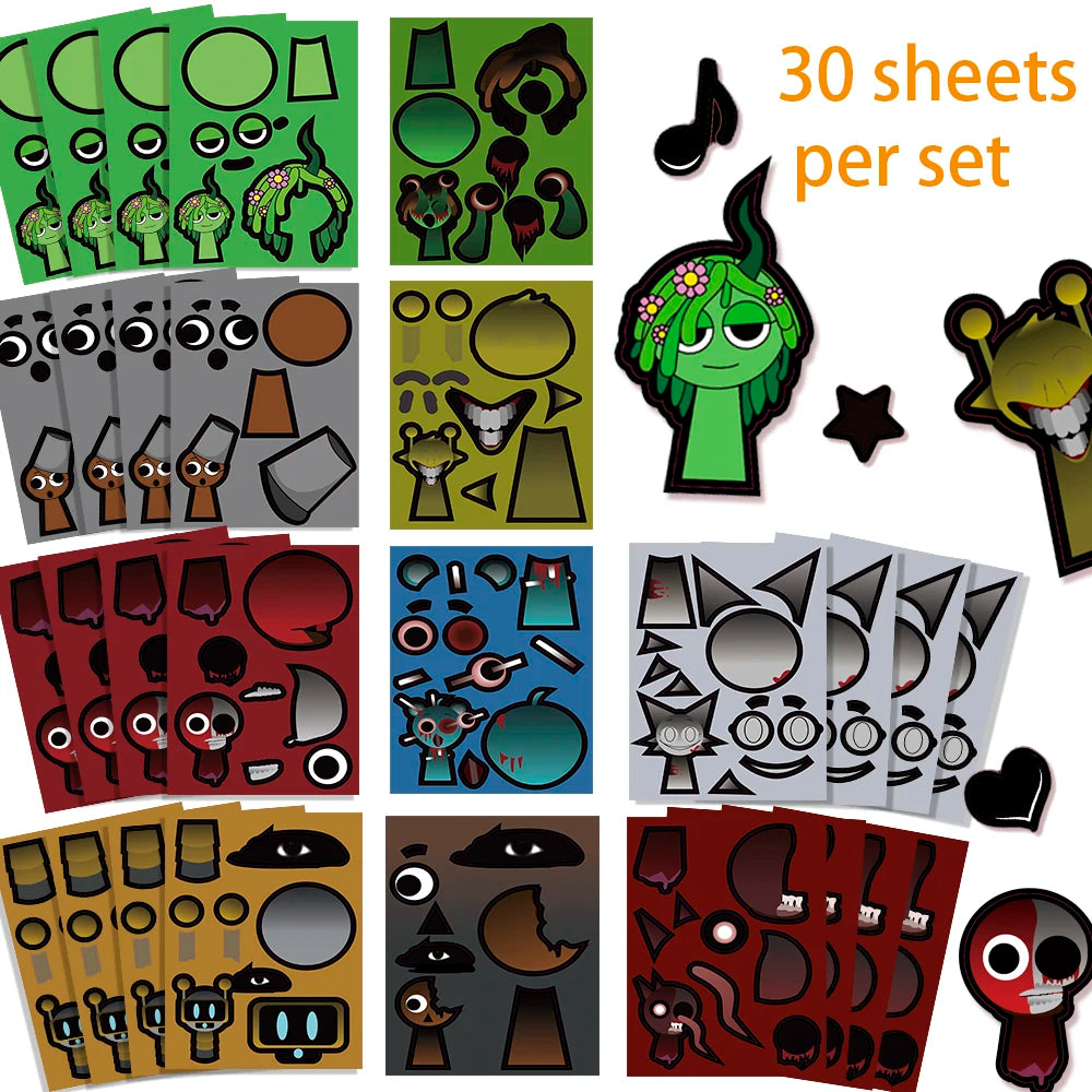 10/22/32PCS Sprunki Stickers Make-a-face Stickers Make Your Own Sprunki Sticker for Class Reward, Book Decoration Kid Gift