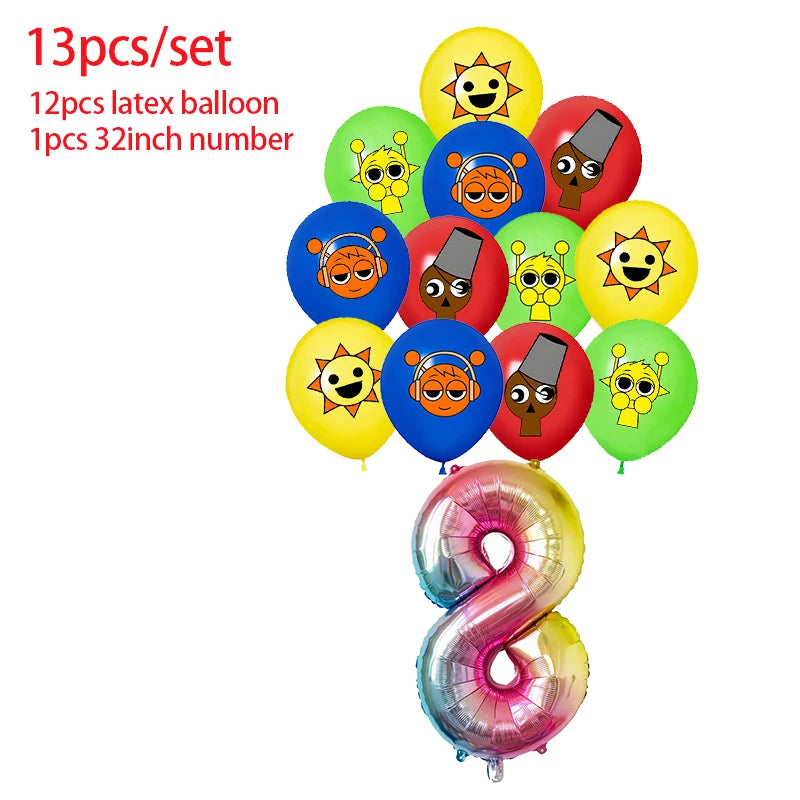 Incredibox Sprunki Birthday Party Decoration Sprunki Balloon Cup Plate Napkin Tablecloth Split Sales Sprunki Party Supplies