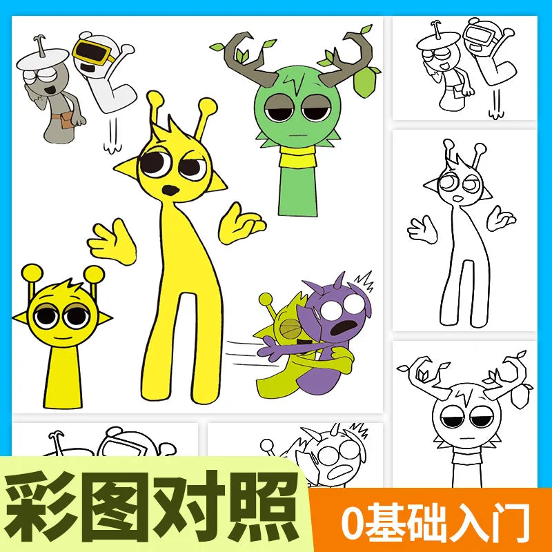 Sprunki Cartoon Sketch Copy Drawing Beginner Study Zero Foundation Sketching Album Kids Pen Control Training Book Boys Girl Gift