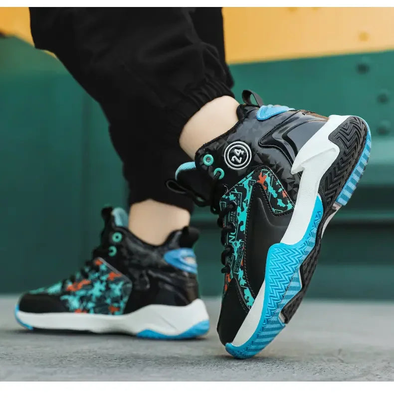 Kids Basketball Shoes Youth High Top Sneakers Boys Girls Lightweight Breathable,Ankle Support Non Slip Toddler Shock Absorption