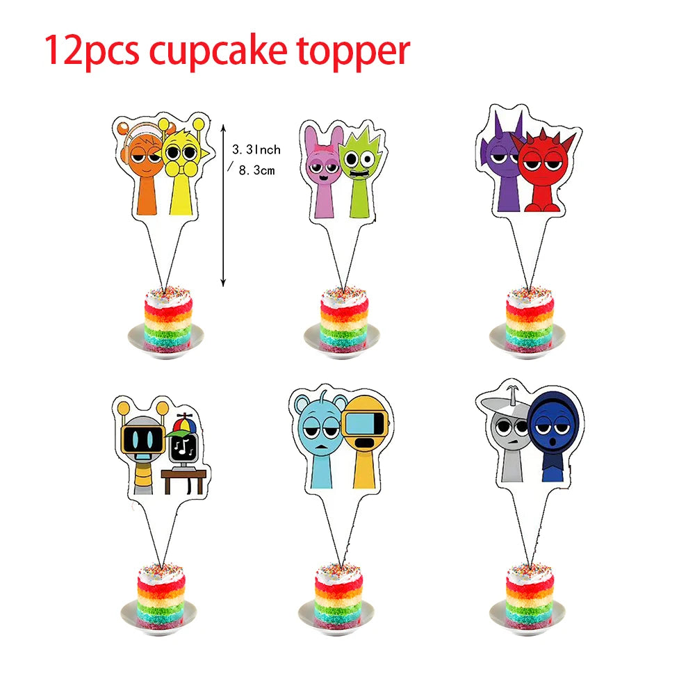 Incredibox Sprunki Birthday Party Decoration Sprunki Balloon Cup Plate Napkin Tablecloth Split Sales Sprunki Party Supplies