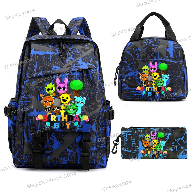3pcs Sprunki Backpack, Pencil Case, Shoulder Bag, Sprunki School Bag, Fashion Casual Outdoor Daypack, Sprunki kawaii backpack