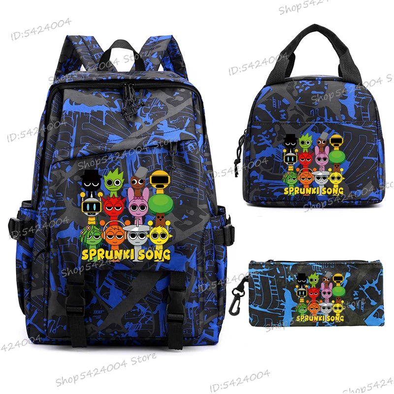 3pcs Sprunki Backpack, Pencil Case, Shoulder Bag, Sprunki School Bag, Fashion Casual Outdoor Daypack, Sprunki kawaii backpack