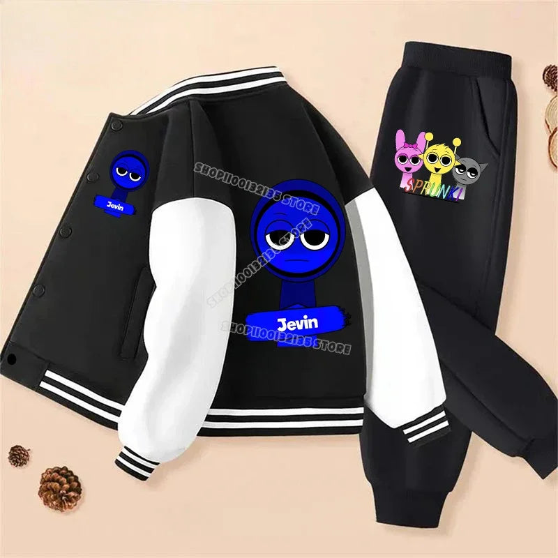 Game Sprunki Children's Clothing Hoodie COAT Set Boys Girls Casual Long-sleeved Zippers Sweatshirts Tops Kids Casual Trucksuit