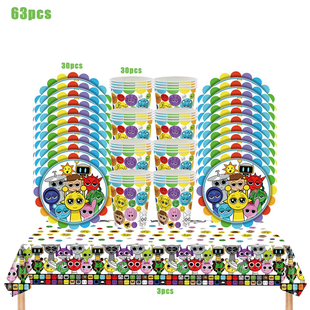 Sprunki Birthday Party Decorations Incredibox Set Game Tableware Tablecloth Plate Cup Balloon Cake Topper for Boys Girl Supplies