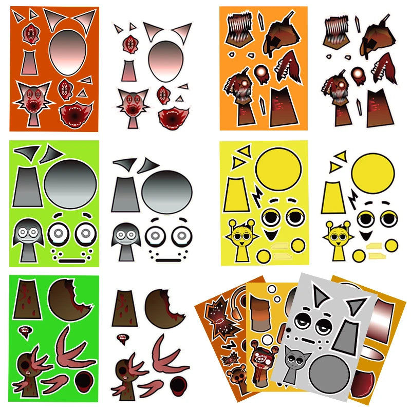 10/22/32PCS Sprunki Stickers Make-a-face Stickers Make Your Own Sprunki Sticker for Class Reward, Book Decoration Kid Gift