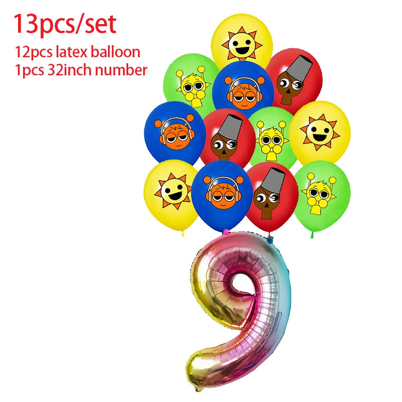 Incredibox Sprunki Birthday Party Decoration Sprunki Balloon Cup Plate Napkin Tablecloth Split Sales Sprunki Party Supplies