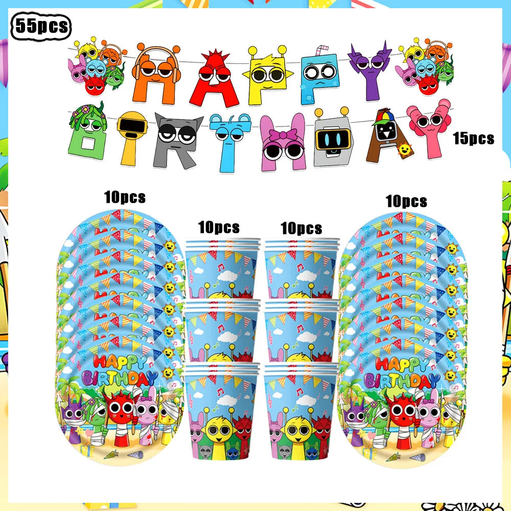 Sprunki Birthday Party Decorations Incredibox Set Game Tableware Tablecloth Plate Cup Balloon Cake Topper for Boys Girl Supplies