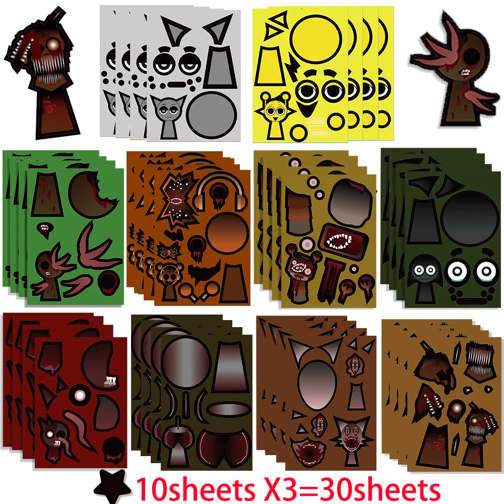 10/22/32PCS Sprunki Stickers Make-a-face Stickers Make Your Own Sprunki Sticker for Class Reward, Book Decoration Kid Gift