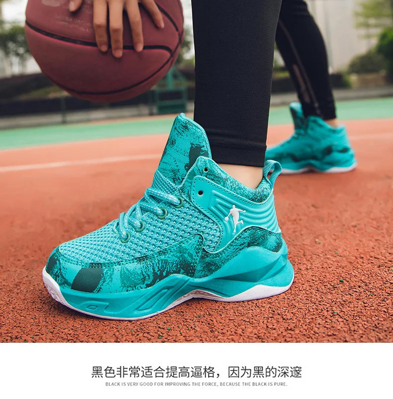 HKDQ High Top Basketball Shoes For Boys Size 31-40 Children's Sneakers Breathable Non Slip Thick Sole Classic Sports Shoes Kids