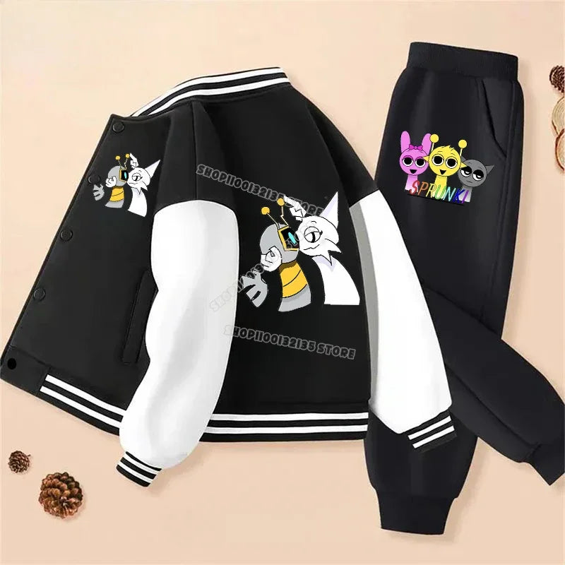 Game Sprunki Children's Clothing Hoodie COAT Set Boys Girls Casual Long-sleeved Zippers Sweatshirts Tops Kids Casual Trucksuit