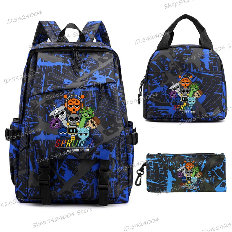 3pcs Sprunki Backpack, Pencil Case, Shoulder Bag, Sprunki School Bag, Fashion Casual Outdoor Daypack, Sprunki kawaii backpack