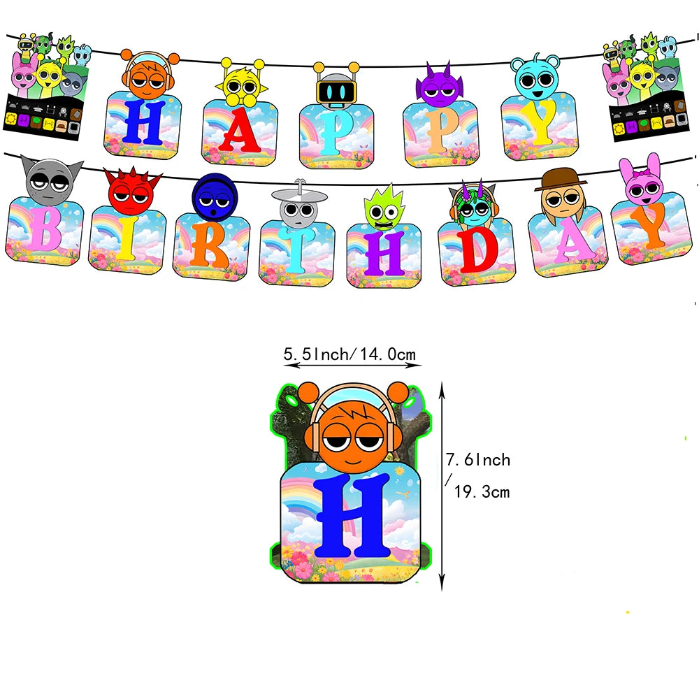 Incredibox Sprunki Birthday Party Decoration Sprunki Balloon Cup Plate Napkin Tablecloth Split Sales Sprunki Party Supplies