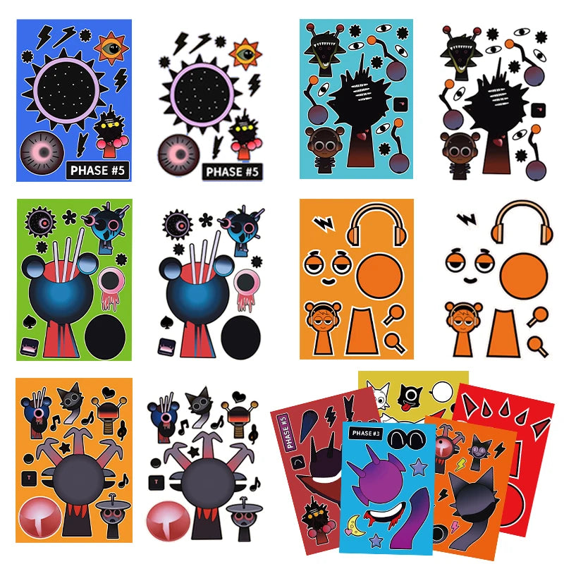 10/22/32PCS Sprunki Stickers Make-a-face Stickers Make Your Own Sprunki Sticker for Class Reward, Book Decoration Kid Gift