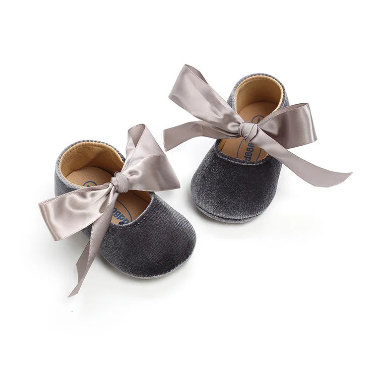 KIDSUN Baby Shoes Girls Princess Shoes Infant Toddler Non-slip Flat Soft-sole Cotton Rubber Cute Bow-knot First Walkers Newborn
