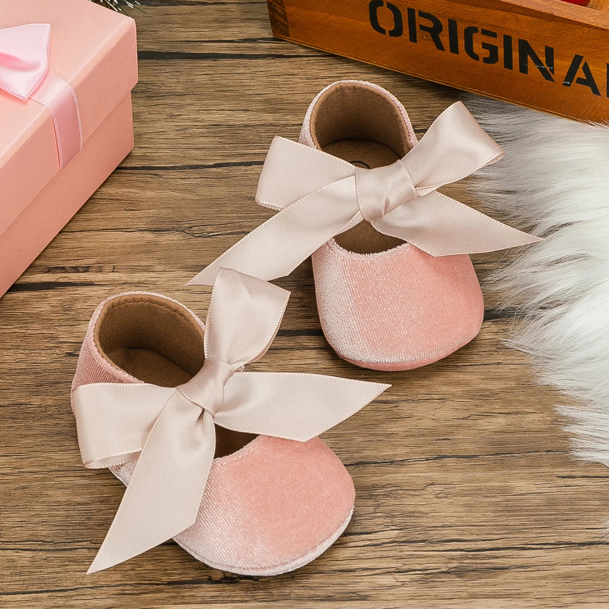 KIDSUN Baby Shoes Girls Princess Shoes Infant Toddler Non-slip Flat Soft-sole Cotton Rubber Cute Bow-knot First Walkers Newborn
