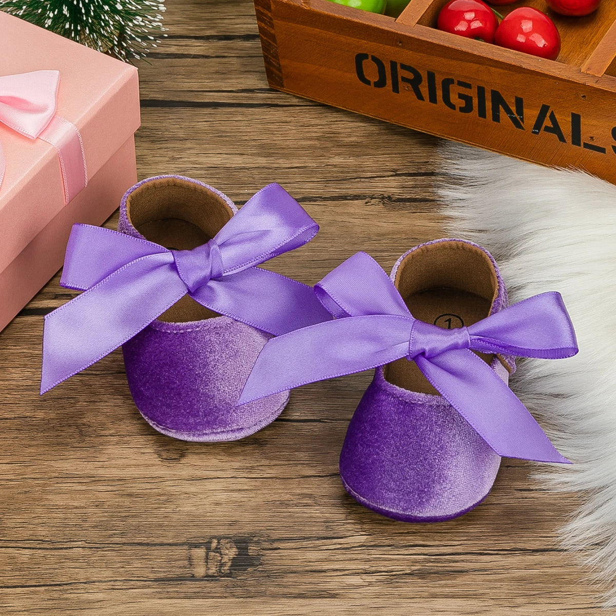 KIDSUN Baby Shoes Girls Princess Shoes Infant Toddler Non-slip Flat Soft-sole Cotton Rubber Cute Bow-knot First Walkers Newborn