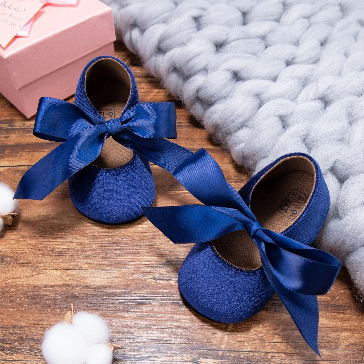 KIDSUN Baby Shoes Girls Princess Shoes Infant Toddler Non-slip Flat Soft-sole Cotton Rubber Cute Bow-knot First Walkers Newborn