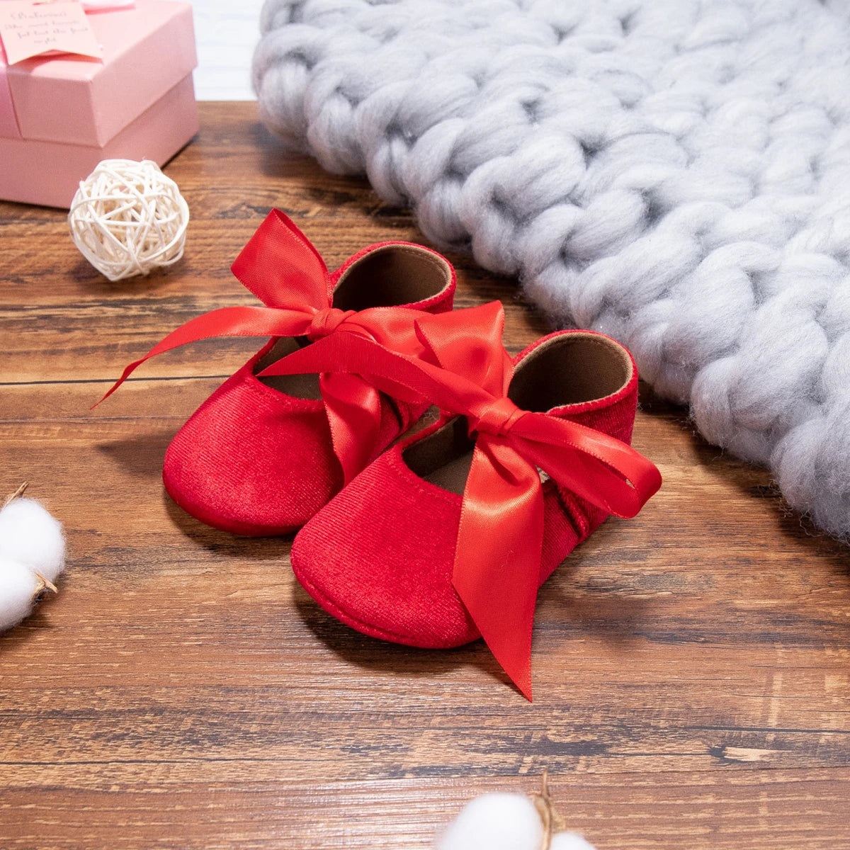 KIDSUN Baby Shoes Girls Princess Shoes Infant Toddler Non-slip Flat Soft-sole Cotton Rubber Cute Bow-knot First Walkers Newborn