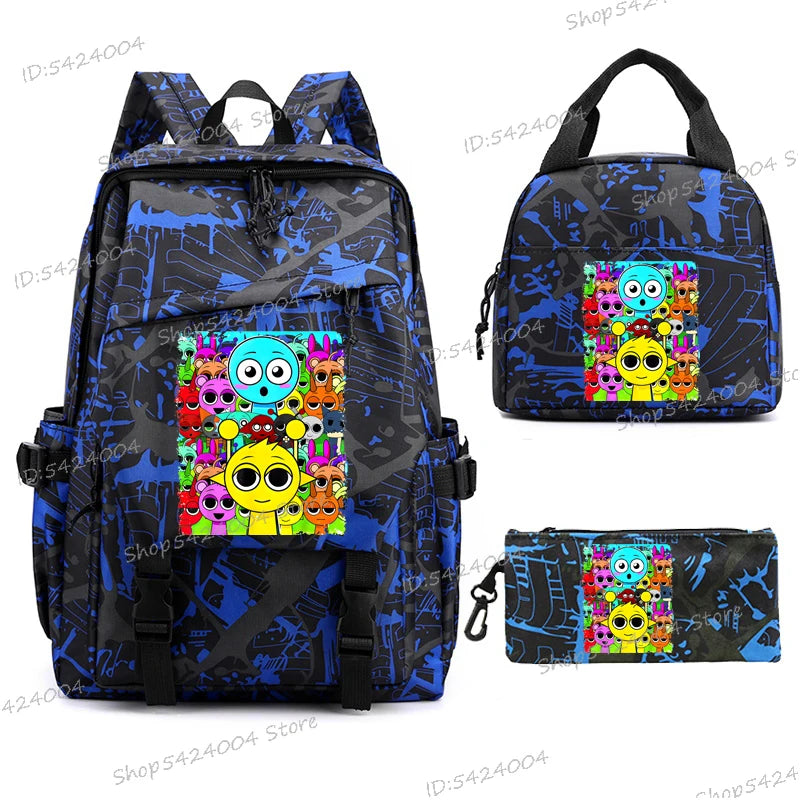 3pcs Sprunki Backpack, Pencil Case, Shoulder Bag, Sprunki School Bag, Fashion Casual Outdoor Daypack, Sprunki kawaii backpack