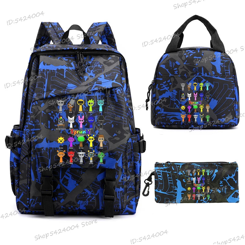 3pcs Sprunki Backpack, Pencil Case, Shoulder Bag, Sprunki School Bag, Fashion Casual Outdoor Daypack, Sprunki kawaii backpack