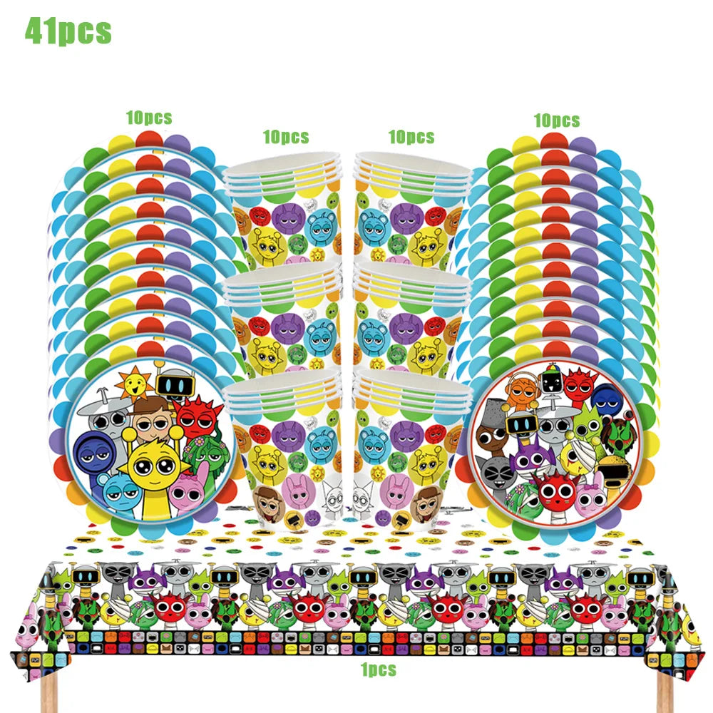 Sprunki Birthday Party Decorations Incredibox Set Game Tableware Tablecloth Plate Cup Balloon Cake Topper for Boys Girl Supplies