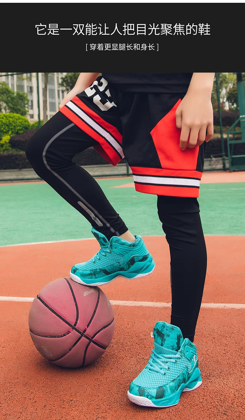 HKDQ High Top Basketball Shoes For Boys Size 31-40 Children's Sneakers Breathable Non Slip Thick Sole Classic Sports Shoes Kids