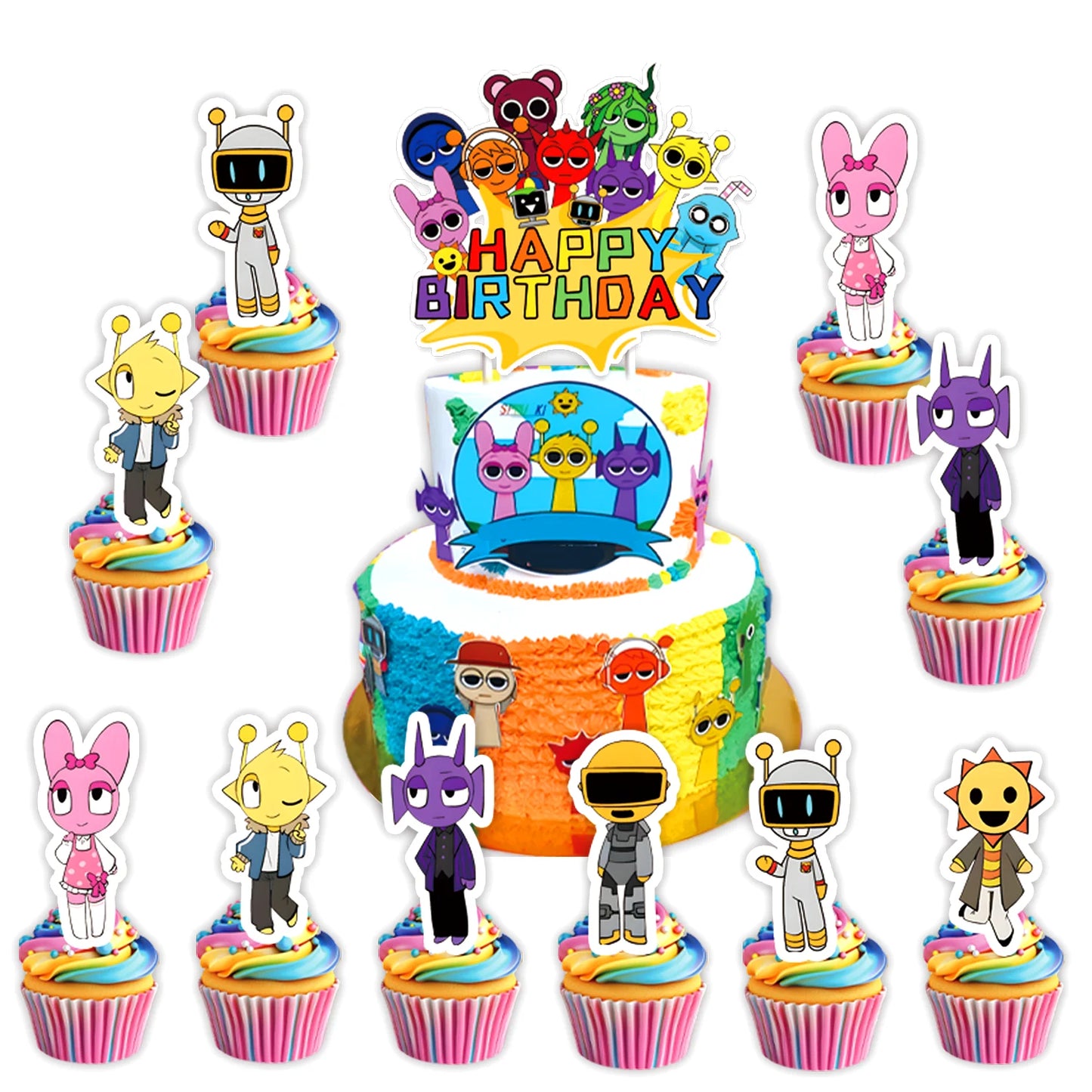 Sprunki Birthday Party Decorations Incredibox Set Game Tableware Tablecloth Plate Cup Balloon Cake Topper for Boys Girl Supplies