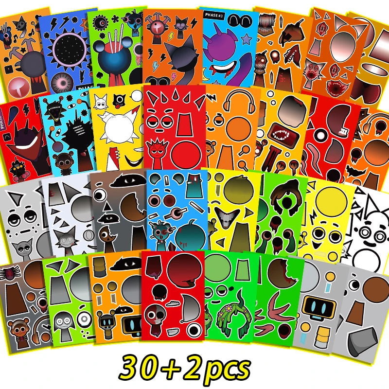 10/22/32PCS Sprunki Stickers Make-a-face Stickers Make Your Own Sprunki Sticker for Class Reward, Book Decoration Kid Gift