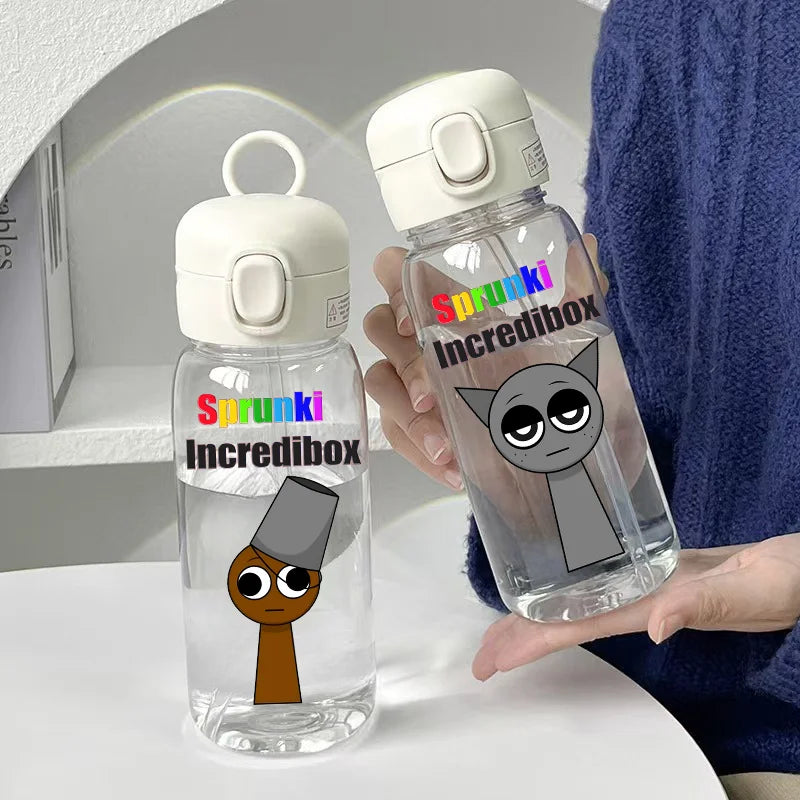 Sprunki Incredibox Cartoon 400ML/600ML Game Drinking Water Cup Childrens Transparent with Straw Bottle Large capacity Gifts