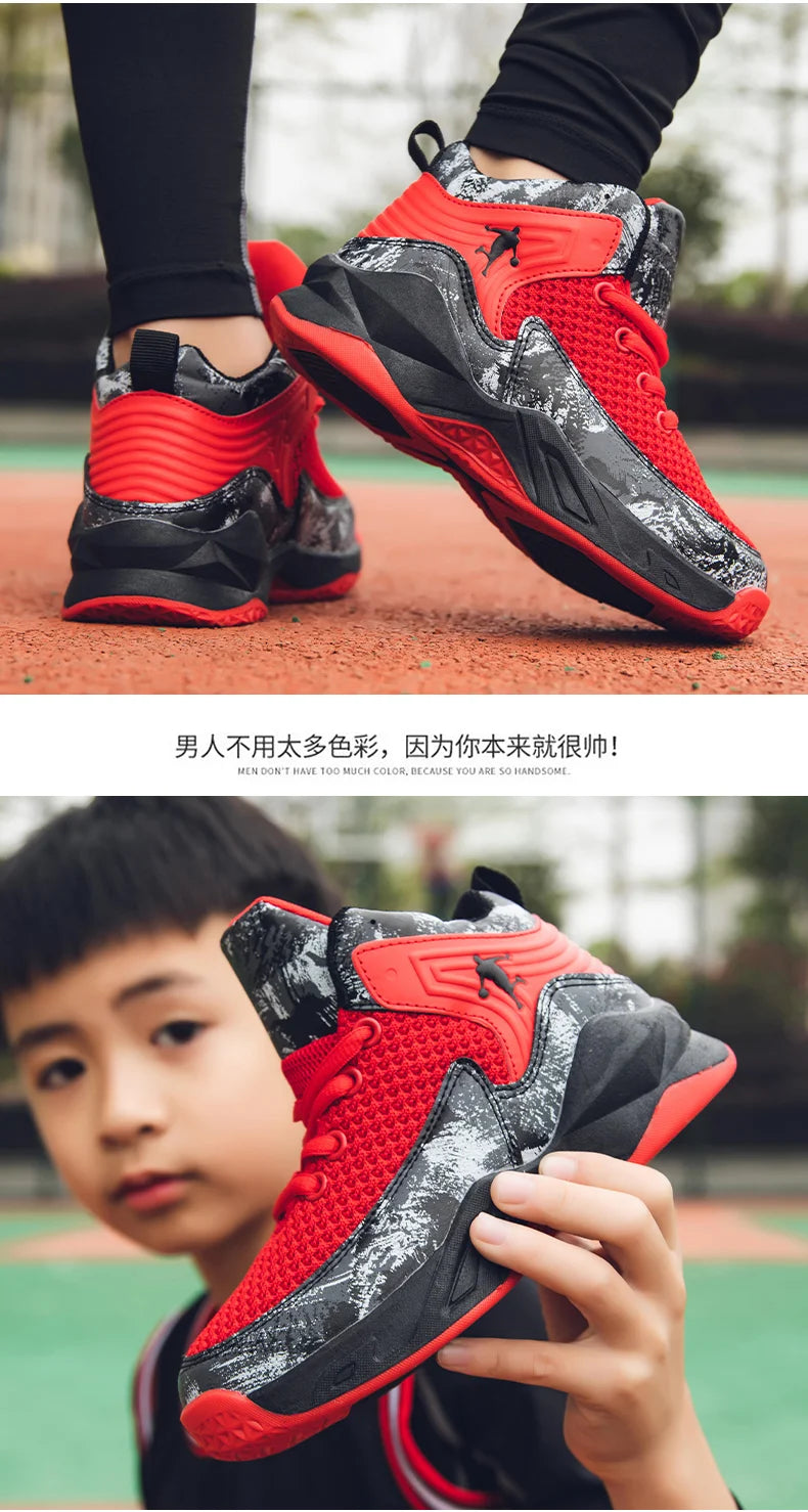 HKDQ High Top Basketball Shoes For Boys Size 31-40 Children's Sneakers Breathable Non Slip Thick Sole Classic Sports Shoes Kids