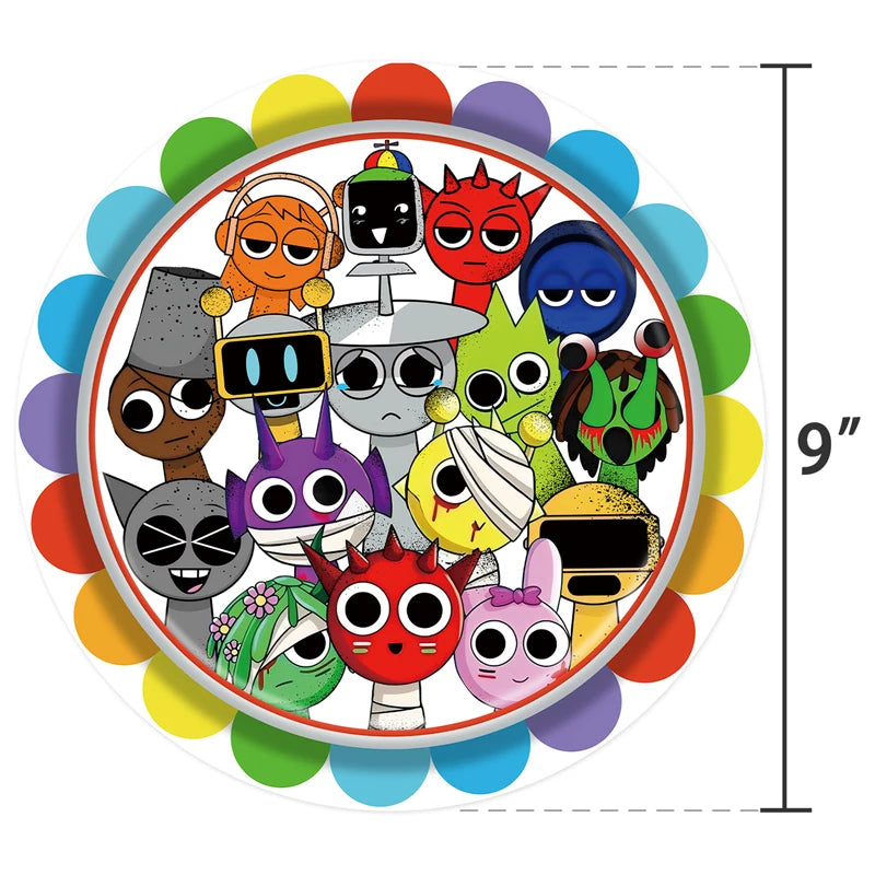 Sprunki Birthday Party Decorations Incredibox Set Game Tableware Tablecloth Plate Cup Balloon Cake Topper for Boys Girl Supplies