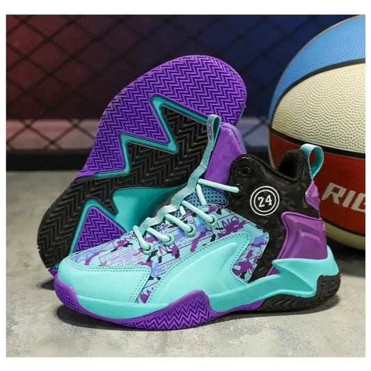 Kids Basketball Shoes Youth High Top Sneakers Boys Girls Lightweight Breathable,Ankle Support Non Slip Toddler Shock Absorption