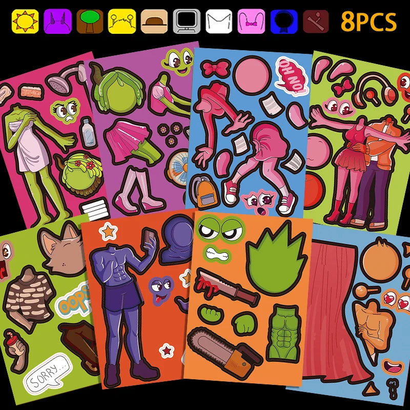 10/22/32PCS Sprunki Stickers Make-a-face Stickers Make Your Own Sprunki Sticker for Class Reward, Book Decoration Kid Gift