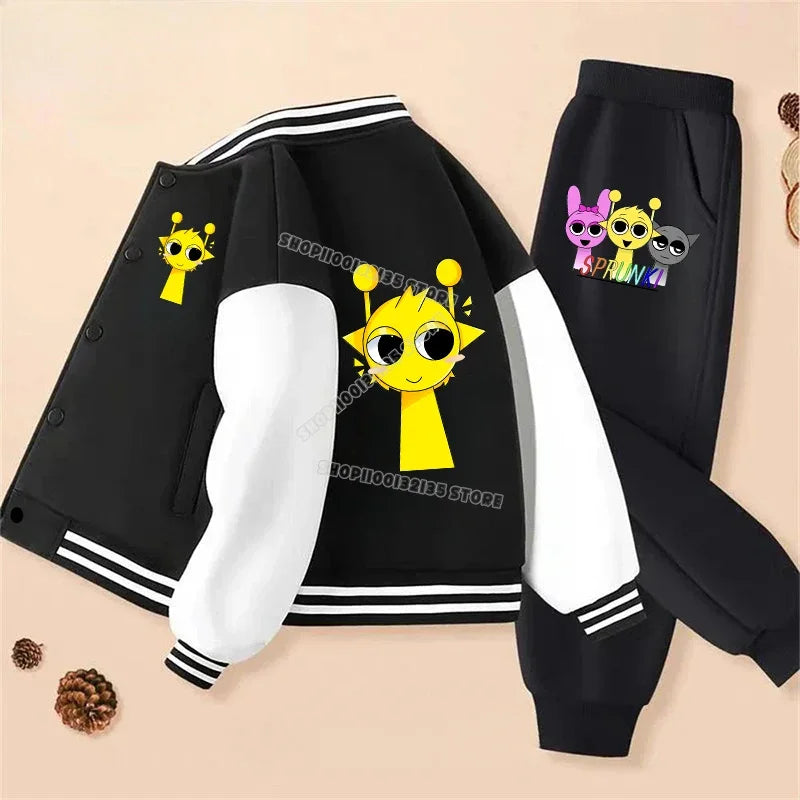 Game Sprunki Children's Clothing Hoodie COAT Set Boys Girls Casual Long-sleeved Zippers Sweatshirts Tops Kids Casual Trucksuit