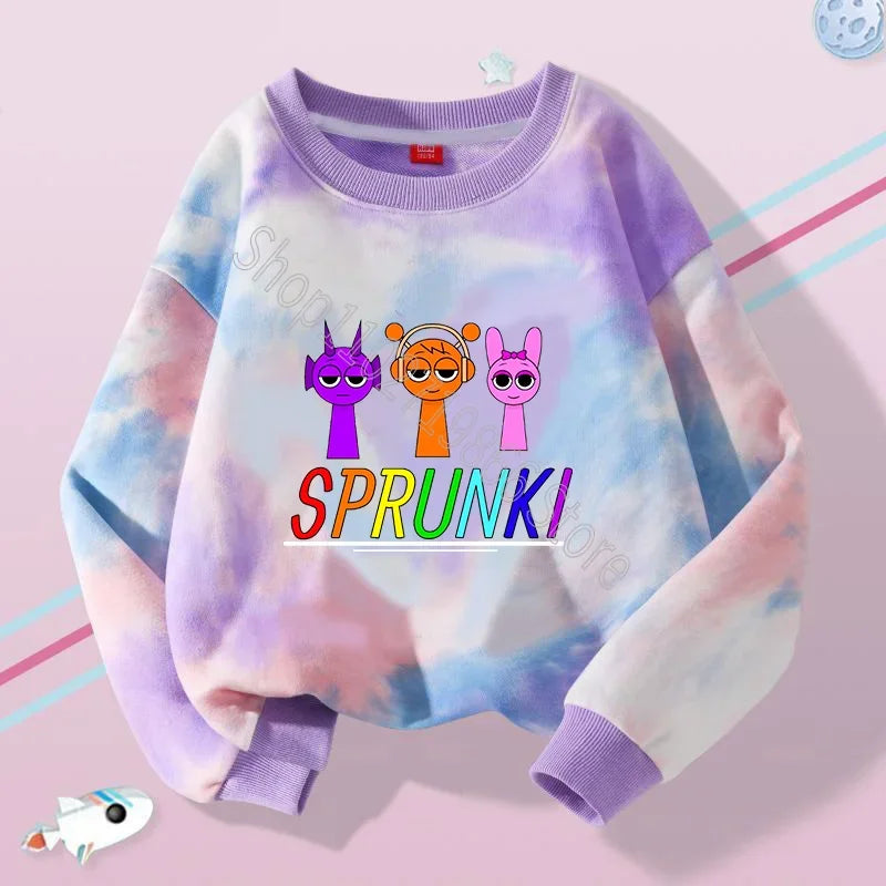 Sprunki Boys Girls Sweatshirts Incredibox Kids Spring Thin Clothes Fashion Cute Streetwear Cartoon Game Print Tops Birthday Gift