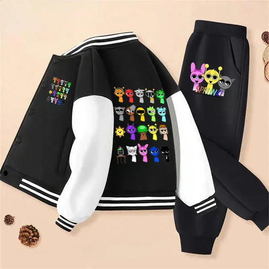 Game Sprunki Children's Clothing Hoodie COAT Set Boys Girls Casual Long-sleeved Zippers Sweatshirts Tops Kids Casual Trucksuit