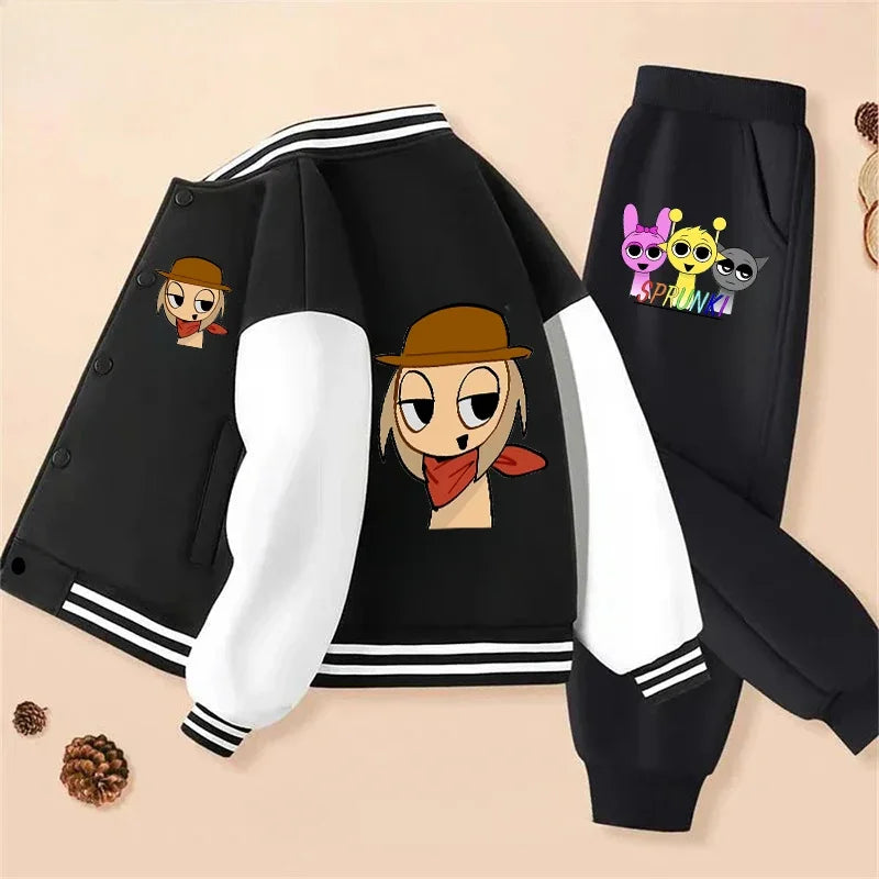 Game Sprunki Children's Clothing Hoodie COAT Set Boys Girls Casual Long-sleeved Zippers Sweatshirts Tops Kids Casual Trucksuit