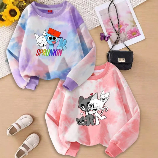 Sprunki Boys Girls Sweatshirts Incredibox Kids Spring Thin Clothes Fashion Cute Streetwear Cartoon Game Print Tops Birthday Gift