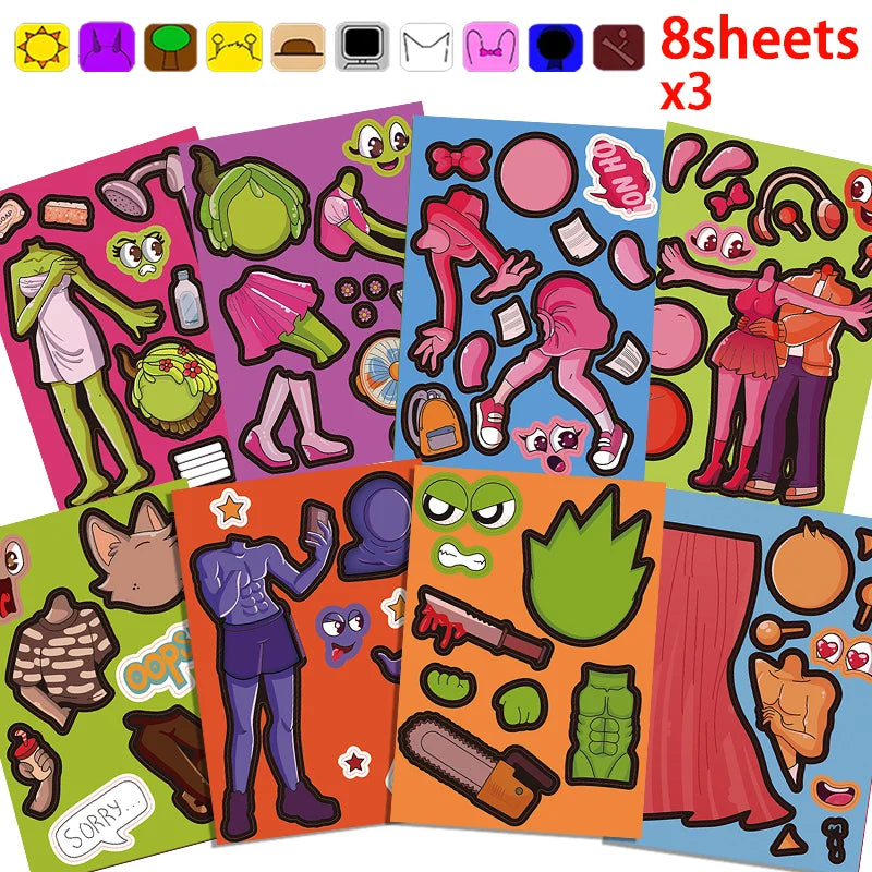 10/22/32PCS Sprunki Stickers Make-a-face Stickers Make Your Own Sprunki Sticker for Class Reward, Book Decoration Kid Gift