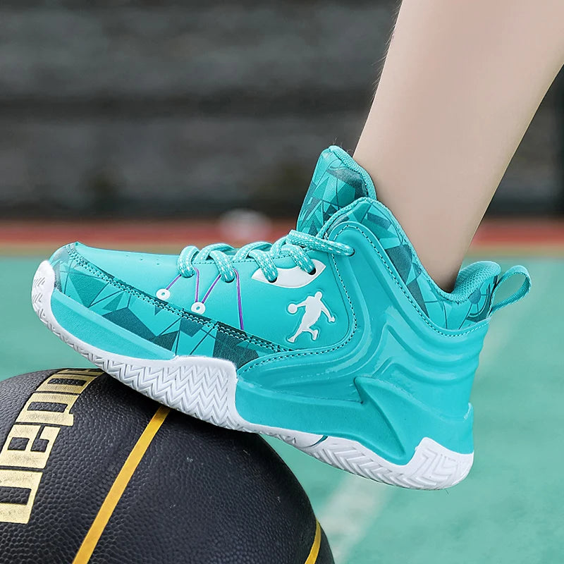 Hot Sale Basketball Shoes For Children Fashion Design Purple Children's Basketball Sneakers High Top Lace-up Kids Sports Shoes