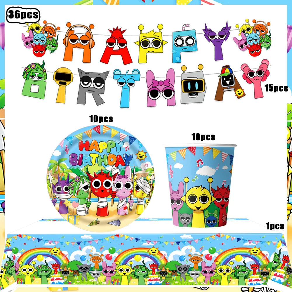 Sprunki Birthday Party Decorations Incredibox Set Game Tableware Tablecloth Plate Cup Balloon Cake Topper for Boys Girl Supplies