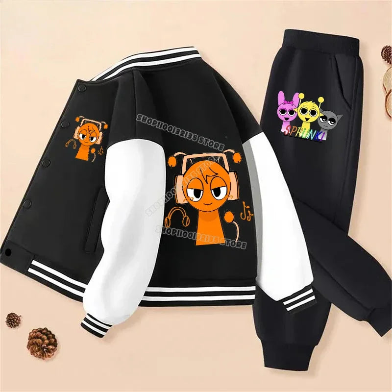 Game Sprunki Children's Clothing Hoodie COAT Set Boys Girls Casual Long-sleeved Zippers Sweatshirts Tops Kids Casual Trucksuit
