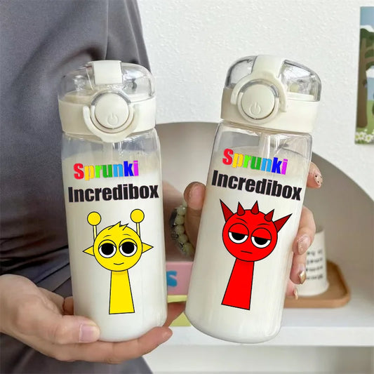 Sprunki Incredibox Cartoon 400ML/600ML Game Drinking Water Cup Childrens Transparent with Straw Bottle Large capacity Gifts
