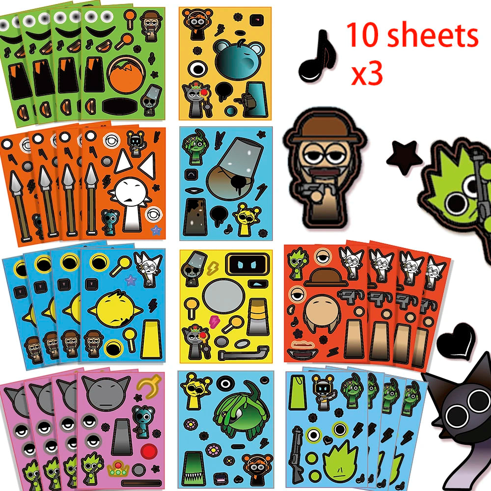 10/22/32PCS Sprunki Stickers Make-a-face Stickers Make Your Own Sprunki Sticker for Class Reward, Book Decoration Kid Gift