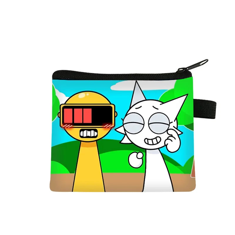 Sprunki Kawaii Coin Purse Children Anime Cartoon Printing Cute Wallet Boys Girls Key Card Storage Mini Pouch Portable Clutch Bag
